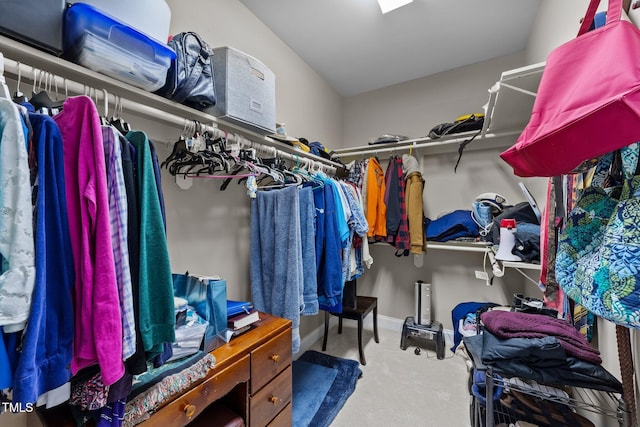 walk in closet with carpet