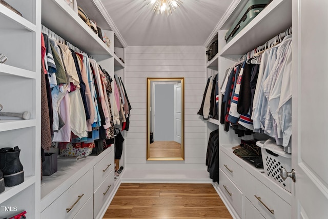 spacious closet with light hardwood / wood-style flooring