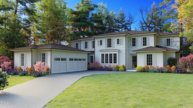 view of front of house with a garage and a front yard