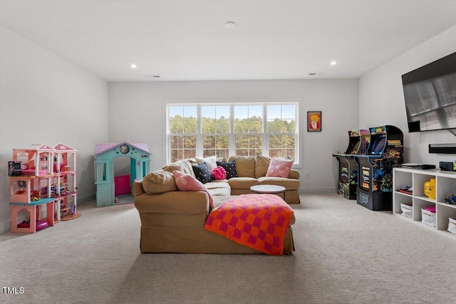 living room with carpet floors