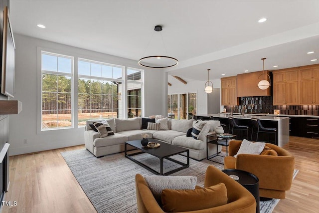 living room with light wood-type flooring