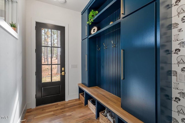 mudroom with wood-type flooring