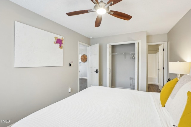 bedroom featuring a closet and ceiling fan