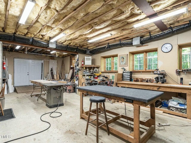 interior space featuring a workshop area