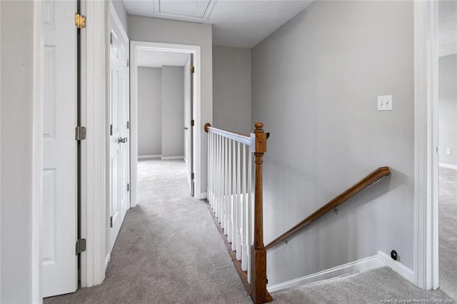 corridor featuring light colored carpet