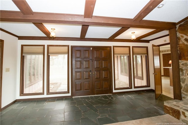 entrance foyer with beam ceiling