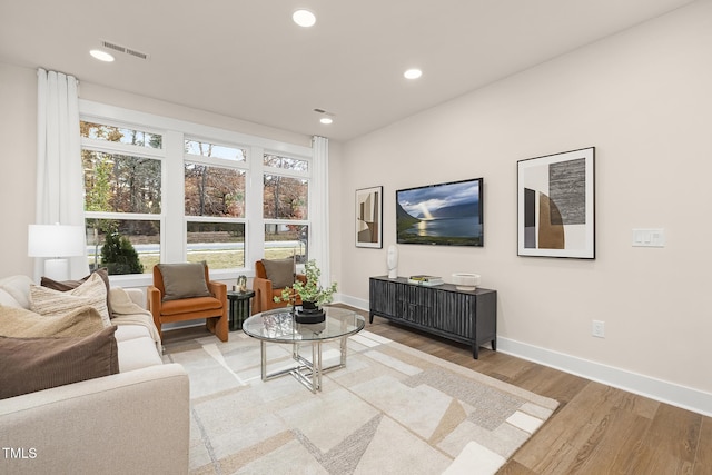 living room with light hardwood / wood-style flooring