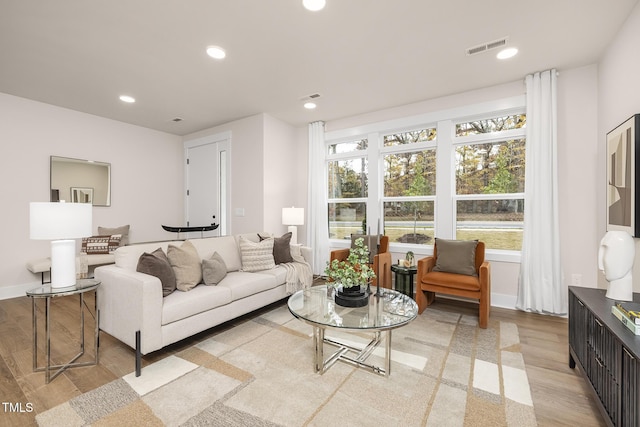 living room with light hardwood / wood-style floors