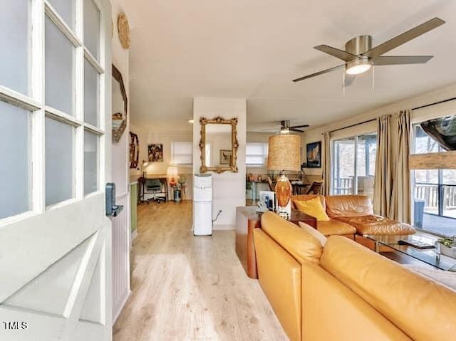 living room with light wood-type flooring