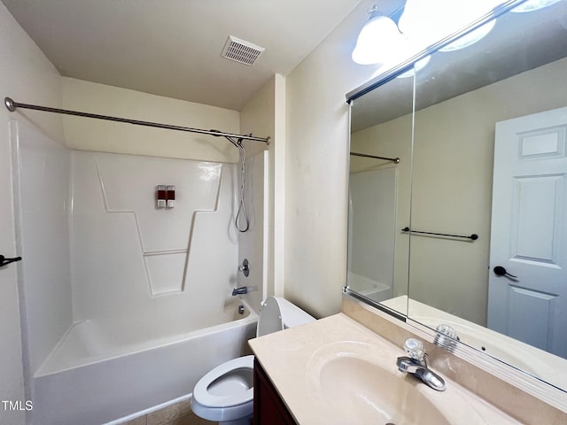 full bathroom featuring vanity, shower / bathing tub combination, and toilet