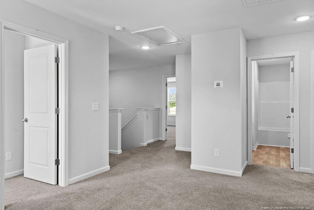 821 Tori Dr, Spring Lake, NC 28390 - empty room with carpet flooring, baseboards, attic access, a smoke detector, and recessed lighting