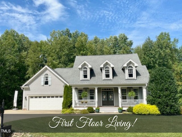 cape cod home featuring a front lawn and a porch