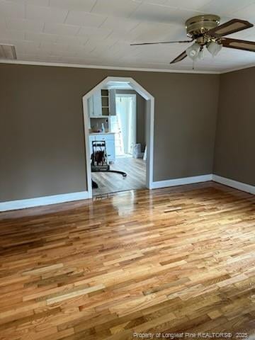 additional living space with ceiling fan and light hardwood / wood-style flooring