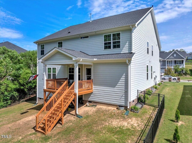 2981 Thurman Dairy Loop, Wake Forest, NC 27587 - rear view of house with crawl space, stairs, a wooden deck, and roof with shingles