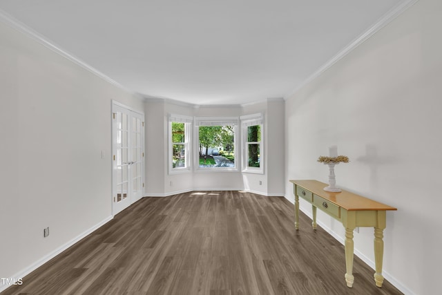 100 Windvale Ct, Cary, NC 27518 - spare room featuring dark wood-style floors, baseboards, and ornamental molding