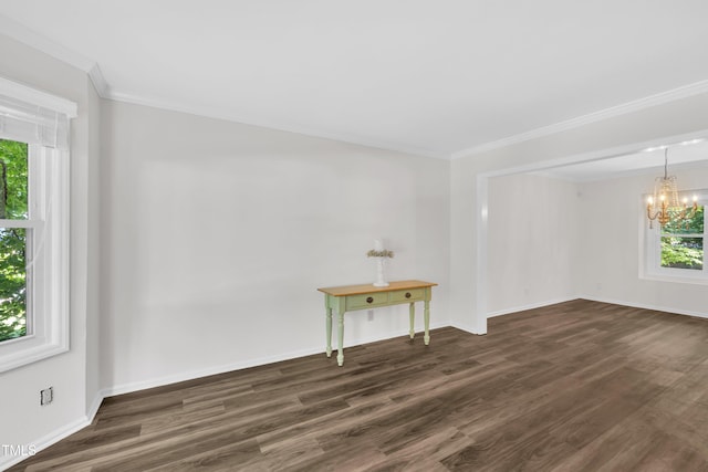 100 Windvale Ct, Cary, NC 27518 - spare room with a chandelier, dark wood finished floors, healthy amount of natural light, and ornamental molding