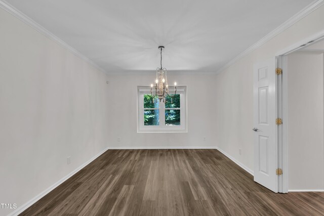 100 Windvale Ct, Cary, NC 27518 - unfurnished room featuring a chandelier, dark wood finished floors, baseboards, and crown molding