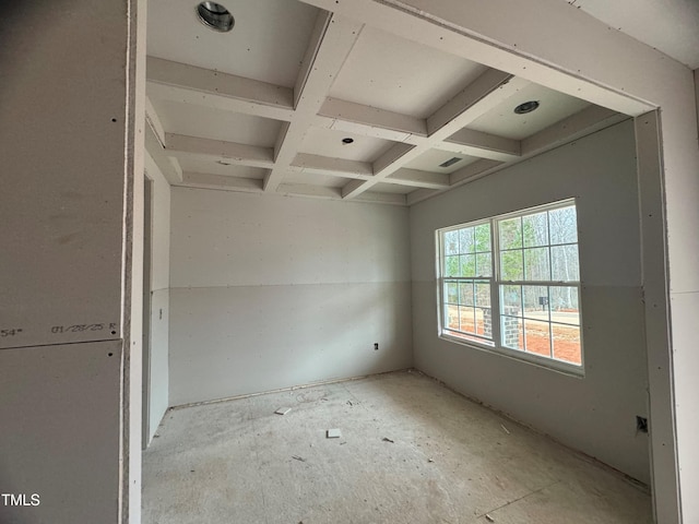 spare room featuring coffered ceiling