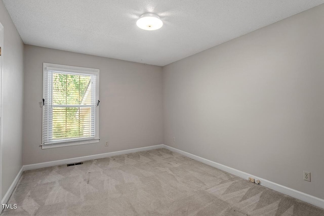 spare room with light carpet and a textured ceiling