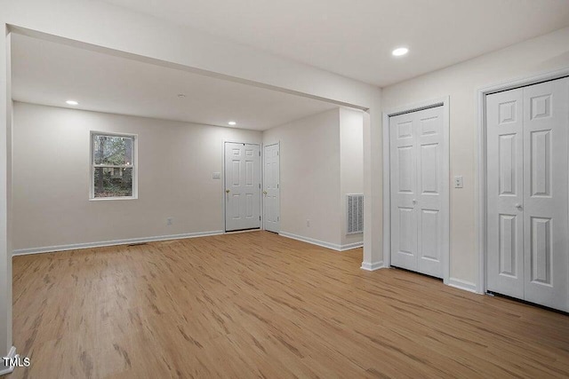 interior space with light hardwood / wood-style floors