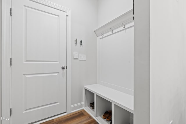 mudroom with wood-type flooring