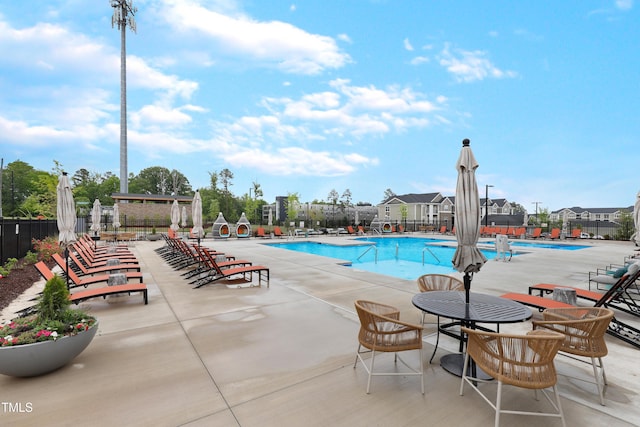 view of swimming pool featuring a patio area