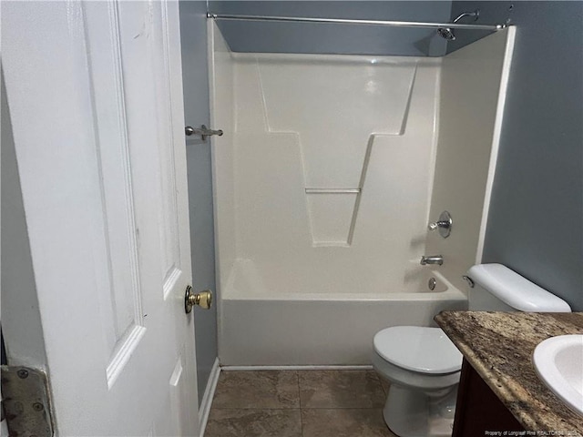 full bathroom featuring vanity, toilet, shower / washtub combination, and tile patterned flooring