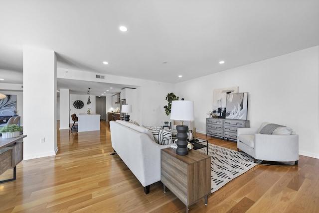 living room with light hardwood / wood-style floors