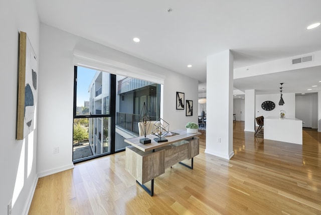 home office featuring light wood-type flooring