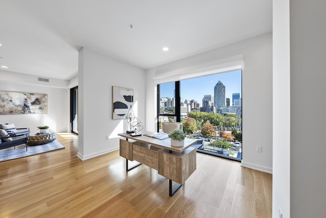 home office featuring light hardwood / wood-style floors