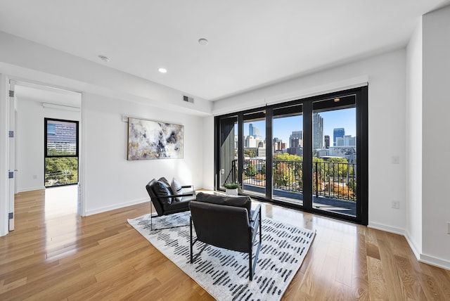 living room featuring light wood-type flooring