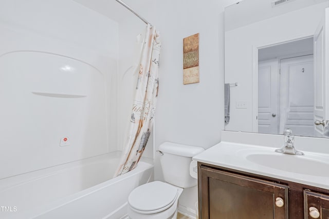 full bathroom featuring vanity, toilet, and shower / tub combo with curtain