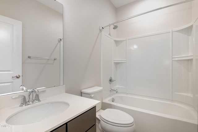 full bathroom featuring vanity, toilet, and bathing tub / shower combination