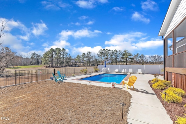 view of pool with a patio area, a fenced backyard, and a fenced in pool