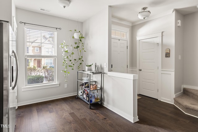 interior space with dark hardwood / wood-style floors