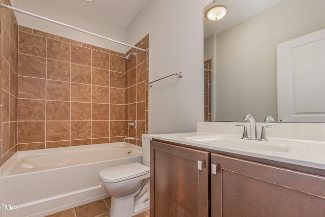 bathroom featuring tile patterned flooring, shower / bathing tub combination, vanity, and toilet