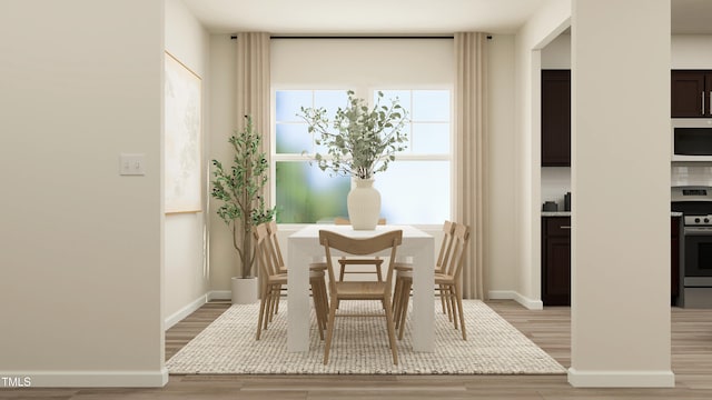 dining area with light hardwood / wood-style floors