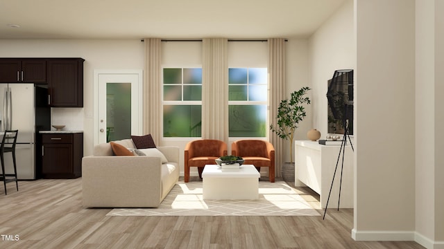 living room with light hardwood / wood-style floors