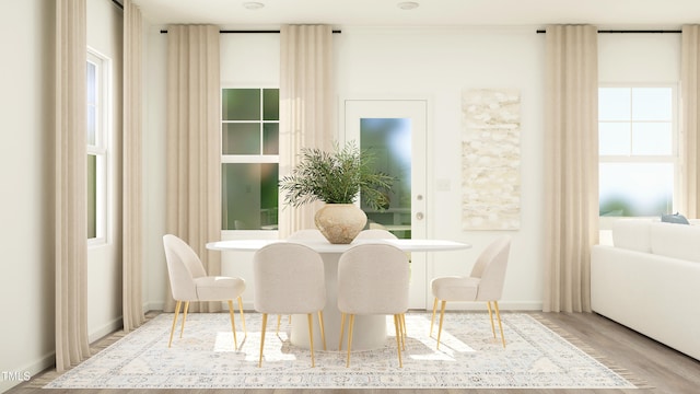 dining space featuring light hardwood / wood-style floors