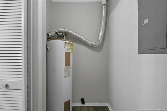 utility room with electric panel and electric water heater