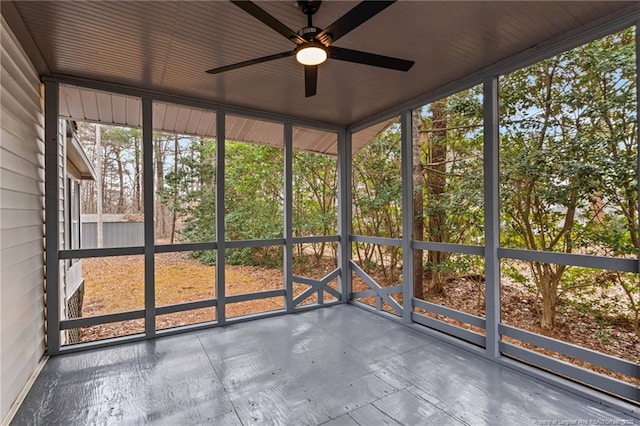 5802 Lillie Dr, Durham, NC 27712 - unfurnished sunroom featuring ceiling fan