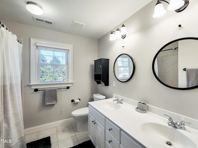 full bath featuring toilet, a sink, visible vents, and tile patterned floors