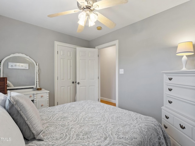 bedroom featuring a closet and a ceiling fan