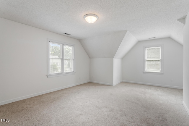 725 Littleleaf Ct, Holly Springs, NC 27540 - additional living space featuring carpet, lofted ceiling, and a textured ceiling