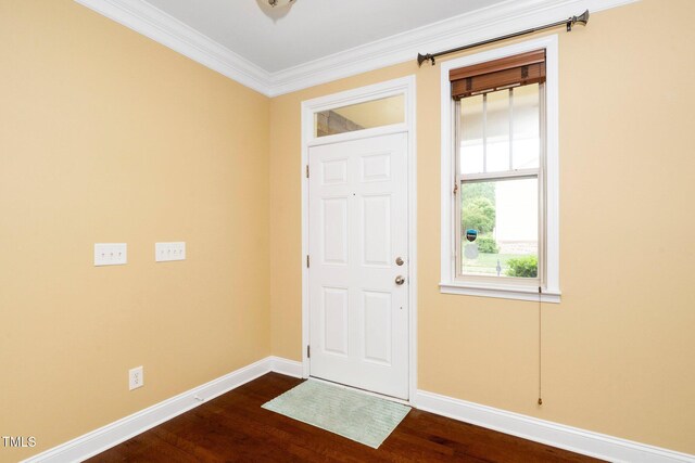 532 Front Ridge Dr, Cary, NC 27519 - foyer entrance with baseboards, dark wood-style floors, and crown molding