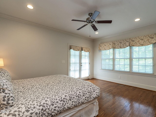 3504 Rock Creek Dr, Raleigh, NC 27609 - bedroom featuring crown molding, recessed lighting, visible vents, and wood finished floors