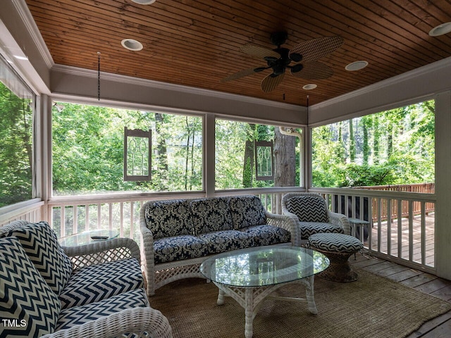 3504 Rock Creek Dr, Raleigh, NC 27609 - sunroom / solarium with a ceiling fan, outdoor lounge area, and plenty of natural light