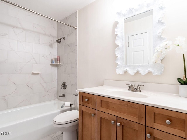 full bathroom featuring toilet, bathtub / shower combination, and vanity