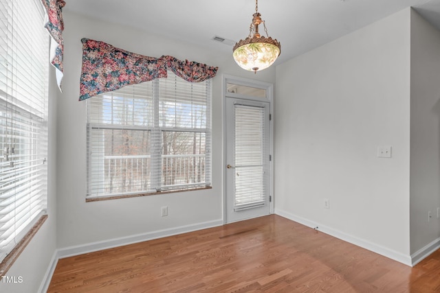 unfurnished dining area with wood-type flooring and plenty of natural light