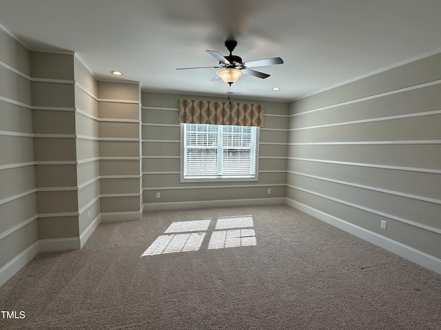 spare room featuring carpet, ceiling fan, and recessed lighting